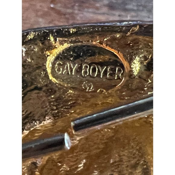 Vintage 1980s Gay Boyer Gold Tone Lion Scarf Pendant Set Of 2 Accessory - Picture 6 of 6